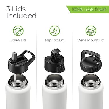 SipX™ Triple-Insulated Stainless Steel Water Bottle 32oz. With 3 Lids, BPA-Free Reusable Insulated Water Bottle Keeps Cold 24 Hours, Metal Water Bottle Made Of Sustainable Material For Hiking & Biking - Image 5