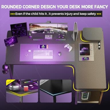 COMHOMA Gaming Desk L Shaped Desk Carbon Fiber Style Computer Desk Compatible with Monitor Arm Storage Shelves Corner Gaming Desk for Home Office Desks Easy to Assemble Adjustable Shelf Height(43.31") - Image 4