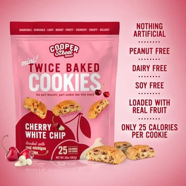 Cooper Street Twice-Baked Cherry White Chip Biscotti Cookies (16 oz Pack of 2) – Over 50 Biscotti Cookies per Bag Loaded with Real Fruit, Traditional Italian Style Snacks - Dairy, Peanut & Soy Free - Image 7