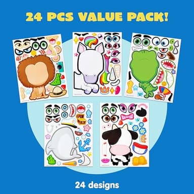 JOYIN 24 Sheets 9"x6" Make a face Stickers for Kids, Make Your Own Stickers with Unicorn, Dinosaur, Sea and Safari Animals, Party Favors Kids Crafts, Goodie Bags Stuffers Classroom Activities - Image 3