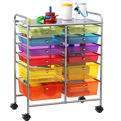 Simple Houseware Utility Cart with 12 Drawers Rolling Storage Art Craft Organizer, Multicolor - Image 1