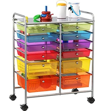 Simple Houseware Utility Cart with 12 Drawers Rolling Storage Art Craft Organizer, Multicolor - Image 1