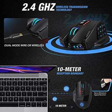 UtechSmart Venus Pro RGB Wireless MMO Gaming Mouse, 16,000 DPI Optical Sensor, 2.4 GHz Transmission Technology, Ergonomic Design, 16M Chroma RGB Lighting, 16 programmable Buttons, Up to 70 Hours - Image 3
