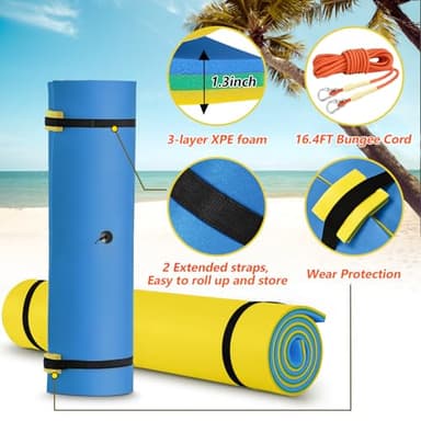 CTSC Lily Pad Floating Mat - Floating Water Mat - 9 x 4 Ft Floating Mat for Lake, 3-Layer Tear-Resistant XPE Foam with a 16.4' Elastic Bungee Tether for Lake, Beach, Ocean, Pool - Image 4