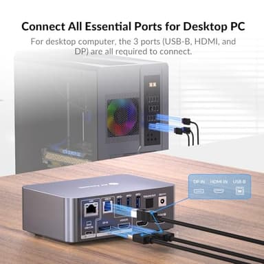 AV Access KVM Switch 2 Monitors 2 Computers with Ethernet, EDID, 4K@60Hz/2K@144Hz/1080P@240Hz, KVM Docking Station Dual Monitor for Laptop & Desktop, USB-C Charge, Aluminum, 3xUSB 3.0, Power Supply - Image 5