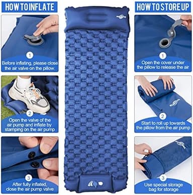 WANNTS Sleeping Pad, Ultralight Inflatable Sleeping Pad for Camping, Built-in Pump, Ultimate for Hiking - Airpad, Carry Bag,-Compact & Lightweight Camping pad(Blue - Image 4