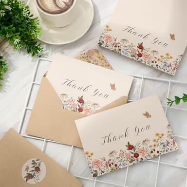 JarThenaAMCS Wildflower Thank You Cards Vintage Flower Greeting Cards Floral Blank Note Cards with Kraft Envelope Sticker for Birthday Wedding Bridal Shower, 4 x 6 Inch, 20 Pack - Image 2