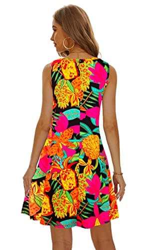 Summer Dresses for Women 2025 Casual Sundresses Beach Cover Ups Sleeveless Tshirt Swing Dress with Pockets Medium Pineapple - Image 3