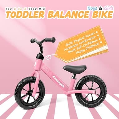 Balance Bike 2 Year Old, Toddler Balance Bike for 2 to 5 Year Old, Bike with No Pedals for Toddlers, Adjustable Seat & Handle, 135° Steering Limit, 110 lbs Capacity, Ideal Gift for Toddlers - Pink - Image 2