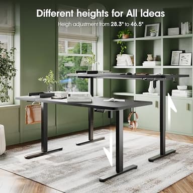 Monomi Electric Height Adjustable Standing Desk, 55x24 Inches, Ergonomic Home Office Sit/Stand Up Desk (Black Steel Frame/Black Top) - Image 2