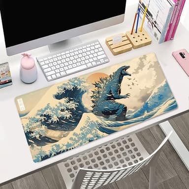 ProbTis Japanese Mouse Pad, Kanagawa Great Wave Mouse Pad, XXL Anime Gaming Keyboard Mat, Stitched Edges Rubber Base, XXL Big Extended Desk Protector for Home Office, 35.4”x15.7” (Sea Wave - Monster) - Image 4