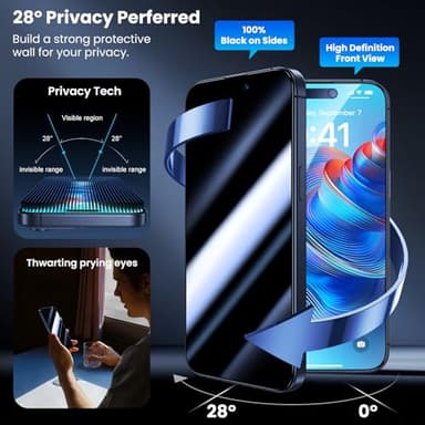 Uyiton for iPhone 15 Pro Max Privacy Screen Protector UnBreak-Glass, 28°Anti-Spy [Zero Bubble] Shatterproof Full Coverage Scratch Resistance 9H Private Tempered Glass Screen Cover, 2 Pack - Image 3