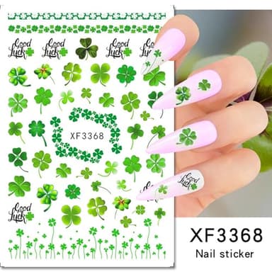 St. Patrick's Day Nail Art Stickers Green Irish Clover Nail Decals 3D Self-Adhesive Nail Art Supplies Lucky Leaves Beer Design Shamrock Stickers for Saint Patrick's Day Nail Decoration 6 Pcs - Image 3