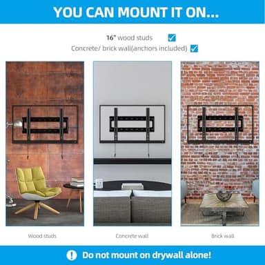 HOME VISION TV Wall Mount Fixed for Most 26-65 Inch Flat/Curved TVs with Max VESA 400X400mm up to 99Lbs Fits 16 Inch Wood Studs, Universal Low Profile Wall Mount TV Bracket, Space Saving HV8401 - Image 5