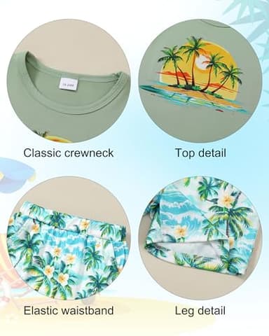 YUEMION Toddler Baby Boy Summer Outfit Baby Boy Clothes Short Sleeve T-Shirts Top + Shorts 2Pcs Boy Clothing Casual Set(Light green, 12-18 Months) - Image 5