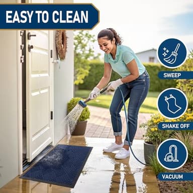 Smiry Front Door Mat Outside Entrance, Heavy Duty Outdoor Indoor Natural Rubber Doormat, Non Slip, Trap Dirt and Moisture, Easy Clean, Low Profile Patio Porch Entryway Mat, 35x23, Navy Blue - Image 6