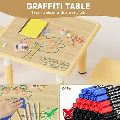 Brelley Kids Table and 2 Chairs Set, Height Adjustable Toddler Desk and Chair Set, Graffiti Desktop, Classroom/Daycare/Home, Children Multi-Activity Table for Ages 2-8 - Image 5