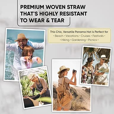 Wide Brim Straw Panama Hat - Stylish Lightweight, Breathable Men's & Women's Fedoras Provide Excellent UV Protection - Perfect Beach, Pool, Festival, Vacation, & Resort Wear - Buckles Belt Light Brown - Image 5