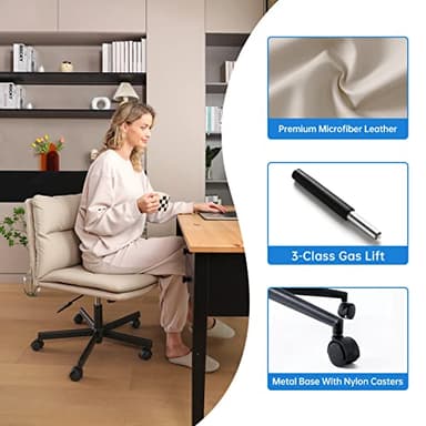 EMIAH Armless Office Desks Chair with Wheels PU-Padded Vanity Chair Mid-Back Ergonomic Home Office Computer Chair Comfortable Adjustable Swivel Task Chair with Thickened Cushion - Image 8