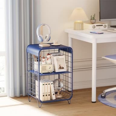 APEXCHASER Cute Nightstand,Metal Side Table,3-Tier Modern End Table with Storage Shelf, Unique Side Tables, Cute Coffee Table for Living Room, Small Table for Bedroom,Navy Blue - Image 6