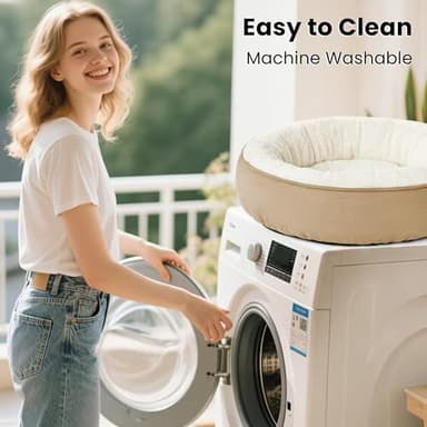 Love's cabin Round Donut Cat and Dog Cushion Bed, 30in Pet Bed for Medium or Large Dogs, Anti-Slip & Water-Resistant Bottom, Soft Durable Fabric Pet beds, Washable Calming Cat & Dog Bed Camel - Image 8