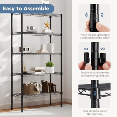 DUMOS 5 Tier Metal Wire Rack Shelf Heavy Duty Standing Shelves Adjustable Steel Closet Shelving Unit Organizers and Storage for Kitchen Bathroom Pantry Office, 13.78" D x 35.43" W x 69.29" H - Image 5