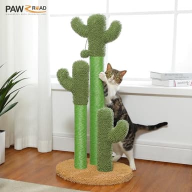 PAWZ Road Cat Scratching Post Cactus Cat Scratcher Featuring with 3 Scratching Poles and Interactive Dangling Ball - 35 Inches - Image 6