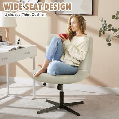 VECELO Modern Armless Criss Cross Chair No Wheels with Comfy Wide Fabric Padded Seat & Back, Swivel & Height Adjustable for Home/Bedroom/Make Up, Beige - Image 4