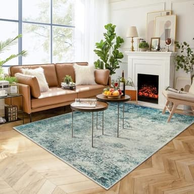 Lahome Modern Abstract 8x10 Area Rugs for Living Room, Washable Accent Rugs for Bedroom Stain Resistant Non Slip, Large Soft Indoor Carpet for Dining Room Table Home Office Decor, Blue/Grey - Image 6