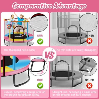 LASTJUMPER 60" Pink Indoor Trampoline for Kids 2-5, 5ft Mini Indoor & Outdoor Small Toddler Trampoline with Basketball Hoop, Dart Board, Ocean Ball,Baby Toys, Birthday Gifts for Kids - Image 3