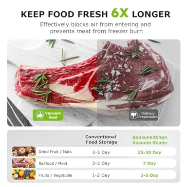 Bonsenkitchen Vacuum Sealer Machine with 40 Bags | Compact Food Sealer for Kitchen Storage & Meal Prep | Multiple Modes​​ | External Vacuum System, Silver​​ - Image 7