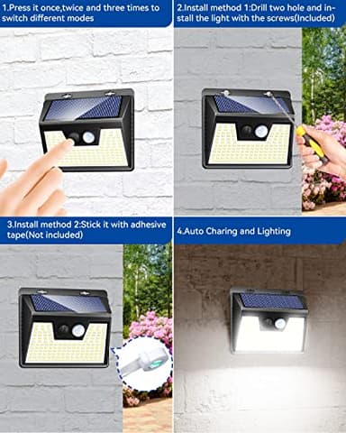 Peasur Solar Powered Lights Outdoor, 140 LED 8Pack Motion Sensor Light Outside, IP65 Waterproof Fence Security Lighting with 3 Modes for Yard Wall Garden Cool White - Image 7