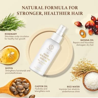 Hair Growth Serum: Rosemary Batana Castor Oil Rice Water Biotin Hair Oils for Hair Growth - Hair Growth Thickening Product - Hair Loss Treatments for Women Men(50 ML) - Image 4