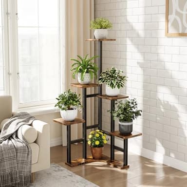 Yzosvki Corner Plant Stand Indoor, 6 Tiered Corner Plant Shelf Flower Stand for Multiple Plants, Plant Shelves Organizer Rack for Living Room, Balcony, Patio, Garden, Square Rustic Brown - Image 2