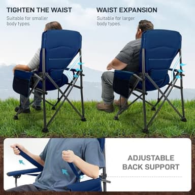 EVER ADVANCED Oversized Folding Camping Chair for Adults with Adjustable Lumbar Support, Heavy Duty Chair with Side Pockets, Portable Collapsible Quad Chair for Outside, Support Up to 500lbs,Blue - Image 4