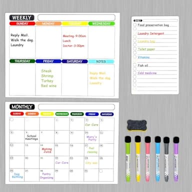 3 Pack Dry Erase Magnetic Calendar for Refrigerator, Fridge Calendar Monthly & Weekly & Daily Planner Magnetic Whiteboard for Fridge with 6 Markers and Eraser, Fridge Calendar Set - Image 1