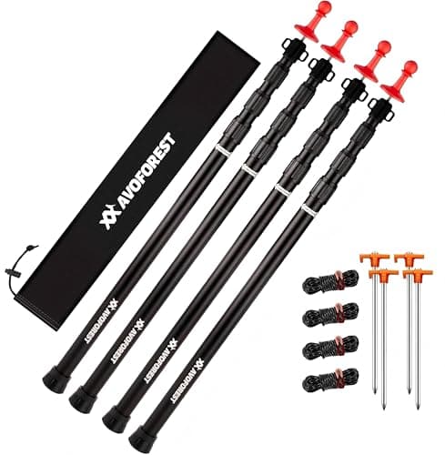 Tarp Poles Heavy Duty Adjustable, AVOFOREST Aviation Aluminum 8.7FT Tent Poles Lengthen and Thicken with Protection Cap Awning Poles Set of 4 for Hiking - Image 1