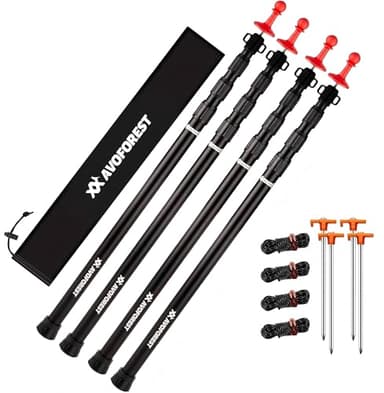 Tarp Poles Heavy Duty Adjustable, AVOFOREST Aviation Aluminum 8.7FT Tent Poles Lengthen and Thicken with Protection Cap Awning Poles Set of 4 for Hiking - Image 1