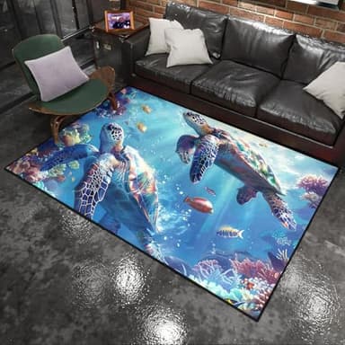 Sea Turtle Carpet Rug - Kids Coastal Rugs for Bedroom Ocean Life Theme, 47" L x 31" W - Image 6