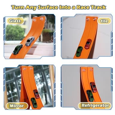 Upgrade Flexible Race Track for Hot Wheels Cars Flex Tracks for Kids 3+, 15Ft Race Car Track Compatible with Hot Wheels, Matchbox and Diecast 1/64th Cars, Roll Up Car Ramp Toy with Strong Suction Cups - Image 5