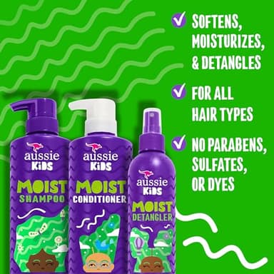 Aussie Kids Hair Care Bundle Set Including: Shampoo (16 Fl Oz), Conditioner (16 Fl Oz) & Detangler Spray (8 Fl Oz), Paraben- Freem Sulfate-Free, Dye-Free, Cruelty-Free, Tangle-Free Styling - Image 2