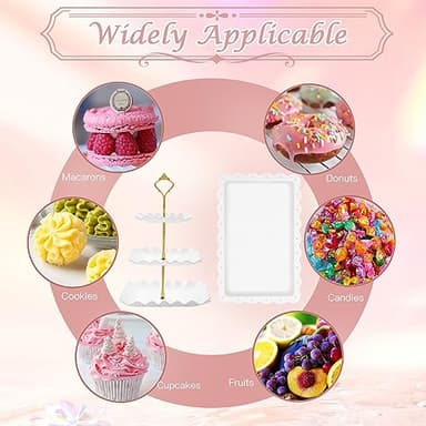PinCute 5 Pcs Dessert Table Display Set - 2 X Cupcake Stand Holder/Cup Cake Tier Tower & 3 X Serving Tray Combo for Tea Party, Birthday, Baby Shower (Wave Square) - Image 5