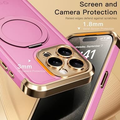 COOLQO for iPhone 15 Pro Max Case 6.7'' Upgraded 360° Spin Magnetic Stand [Compatible with Magsafe][Military Protection] Shockproof Protective Phone Holder Cover for iPhone 15 Pro Max, Pink Gold - Image 6
