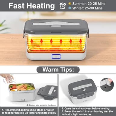 Vabaso Electric Heated Lunch Box Food Heater, 1.8L/61oz Food Warmer for Adults Work/Home Car/Truck, 100W Heating Lunchbox, 12V/24V/110V - Image 3