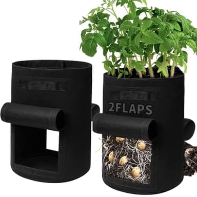 SORANGEUN 2-Pack 15-Gallon Grow Bags with 2 Flaps and Reinforced Handles,Non-Woven Potato Grow Bags, Heavy-Duty Thickened Aeration Fabric Pots for Potatoes, Tomatoes, Flowers, and Vegetables - Image 1