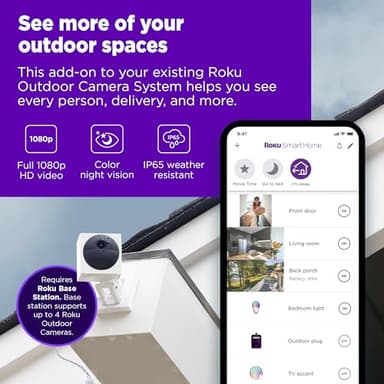 Roku Outdoor Camera (No Base) for Home Security - Security Camera with HD Night Vision, Works with Google, Motion Detection & 2-Way Audio - 90-Day Subscription Included - Image 2