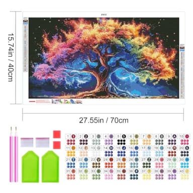 JOOZ Large Diamond Art Kits for Adults - Tree of Life Diamond Painting Kits for Adults, DIY Full Drill Tree of Life Diamond Art Painting, Gem Painting Kit for Wall Decor 27.5 X 15.7 Inch - Image 2