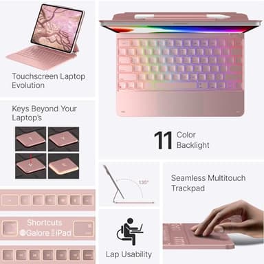 typecase Keyboard Case for iPad Air 13(M3 2025 / M2 2024) and iPad Pro 12.9 (6th, 5th, 4th, 3rd Gen),Magic Keyboard, Easy-Set Magnetic Stand,Multi-Touch Trackpad, 11 Colors Backlight,Rose Gold - Image 3
