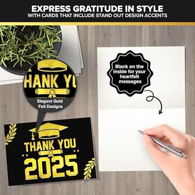 Decorably 50 Pack Gold-Foiled 6x4in Graduation Thank You Cards 2025 with Envelopes and Stickers, 10 Elegant Designs Folded College Graduation Thank You Cards, Blank Inside - Image 4