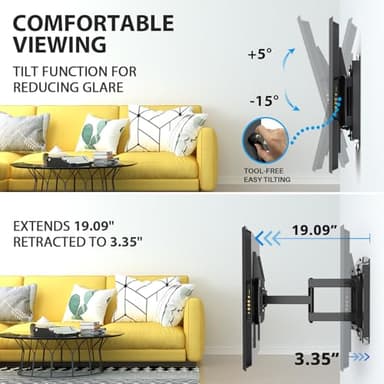 USX STAR 32-90" Full Motion Sliding TV Wall Mount, Fits 16" 18" 24" Wood Studs, Wall Mount TV Bracket with Smooth Swivel, Tilt, Extension, Holds up to 150lbs, Max VESA 600x400mm, Fit Most 75 85 86 TVS - Image 4